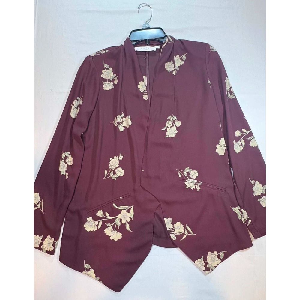 ASTR the Label Floral Drape Blazer Womens Small Burgundy Wine Open Front Jacket